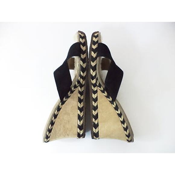 UGG AUSTRALIA MARGOT BLACK IVORY NUBUCK SHEARLING WEDGE SLIDE SHOE EUR 41 US 10M - Picture 5 of 8